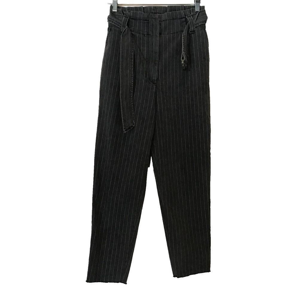 GRLFRND Lana Paper Bag Gray Belted Stripe Jean  Raw Hem 25